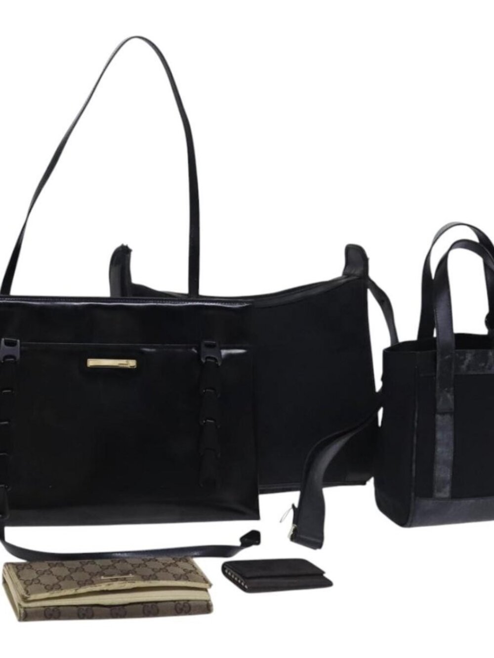 GUCCI GG Canvas Shoulder Bag Patent leather 5 Set Black Auth bs24165
